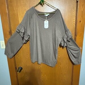 LoveRiche Taupe Long-sleeves with Ruffles On Sleeves 2X